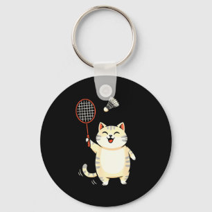Badminton Cat Cartoon Art, Funny Cat Design For Ca Key Ring