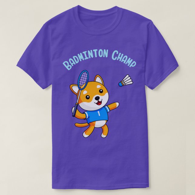 Badminton Champion Cute Dog Kids Sport  T-Shirt (Design Front)
