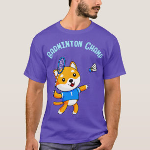 Badminton Champion Cute Dog Kids Sport  T-Shirt