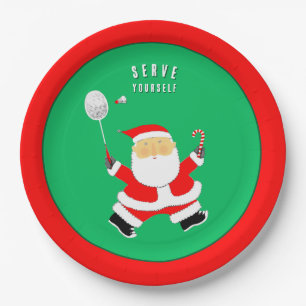 Badminton Christmas Sports Party Paper Plate
