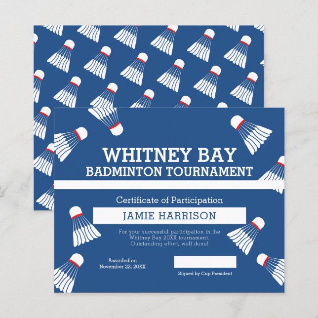 Badminton competition custom blue white court  (Front/Back)