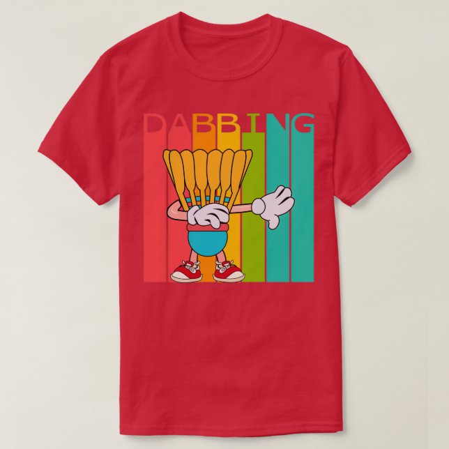 Badminton Dabbing Retro Style Colourful Coloured T T-Shirt (Design Front)