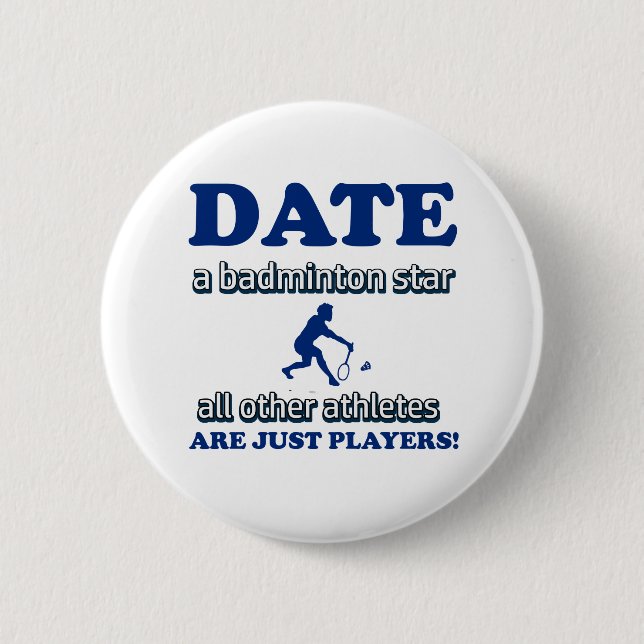 badminton  design 6 cm round badge (Front)