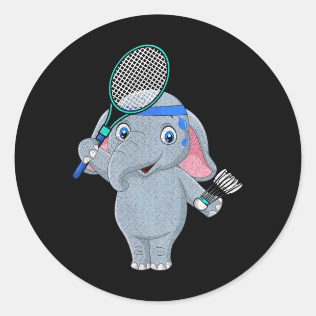 Badminton Elephant  Classic Round Sticker (Front)