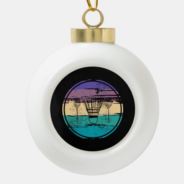 Badminton Equipment Design Ceramic Ball Christmas Ornament (Front)