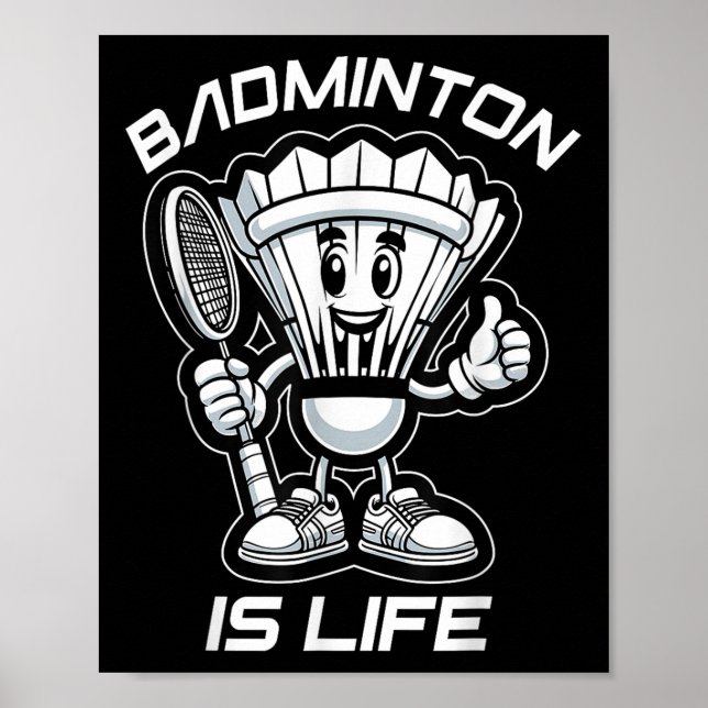 Badminton Forever Cartoon Shuttle And Racket Graph Poster (Front)