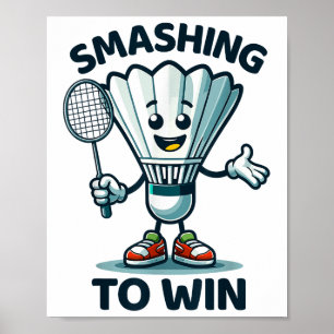 Badminton Forever Cartoon Shuttle And Racket Graph Poster