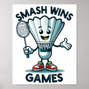 Badminton Forever Cartoon Shuttle And Racket Graph Poster
