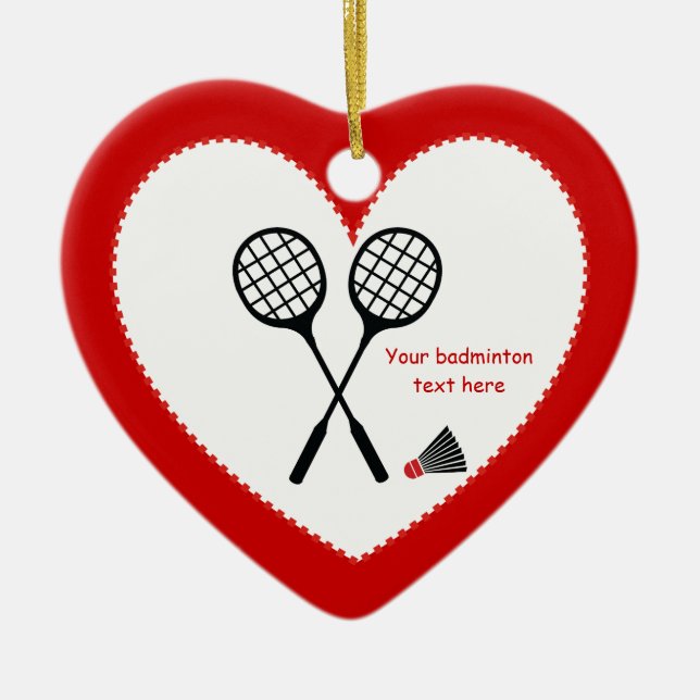 Badminton gifts, racquet and shuttlecock custom ceramic tree decoration (Front)