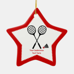 Badminton gifts, racquet and shuttlecock custom ceramic tree decoration