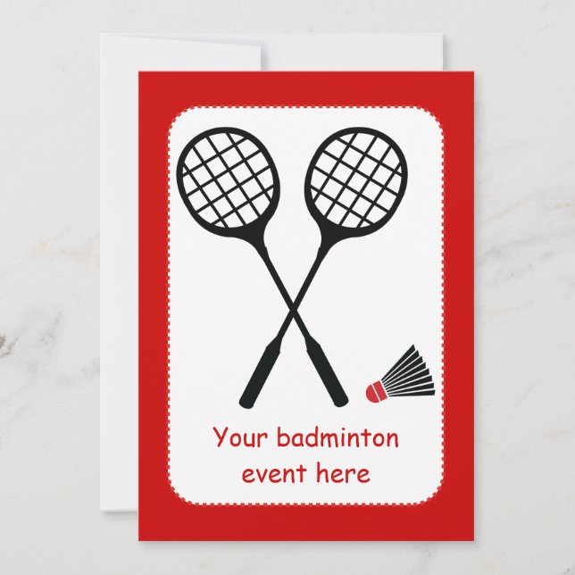 Badminton gifts, racquet and shuttlecock custom invitation (Front)