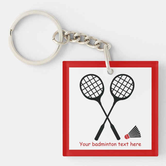 Badminton gifts, racquet and shuttlecock custom key ring (Front)