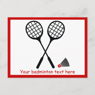 Badminton gifts, racquet and shuttlecock custom postcard