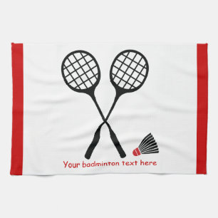 Badminton gifts, racquet and shuttlecock custom tea towel