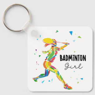 Badminton Girl Abstract Colourful Sports Player Key Ring