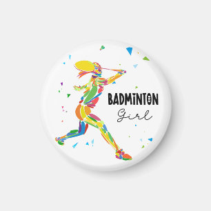 Badminton Girl Abstract Colourful Sports Player Magnet