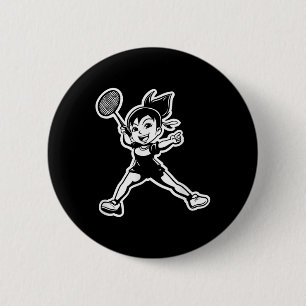 Badminton Girl Comic Shuttle Player 6 Cm Round Badge