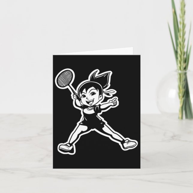 Badminton Girl Comic Shuttle Player  Card (Front)