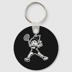 Badminton Girl Comic Shuttle Player Key Ring