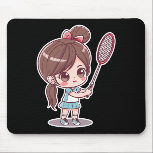 Badminton Girl Comic Style Shuttle Game For Girls  Mouse Mat
