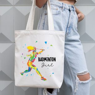 Badminton Girl Vibrant Abstract Player Tote Bag