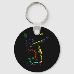 Badminton Guy Sketch Racquet Sport Shuttle Key Ring