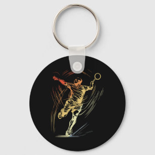 Badminton Guy Sketch Racquet Sport Shuttle Key Ring