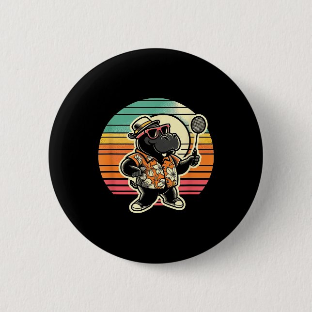 Badminton Hippo Shuttle  6 Cm Round Badge (Front)