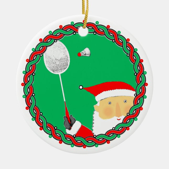 Badminton Holiday Gift Ceramic Ornament (Front)