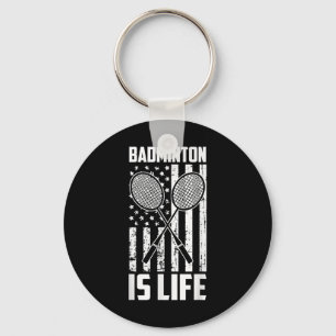 Badminton Is Life - Vintage Usa American Flag Key Ring