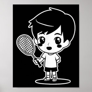 Badminton Kid Cartoon Racquet Sport Shuttle  Poster