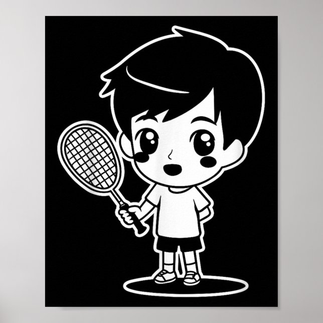 Badminton Kid Cartoon Racquet Sport Shuttle  Poster (Front)