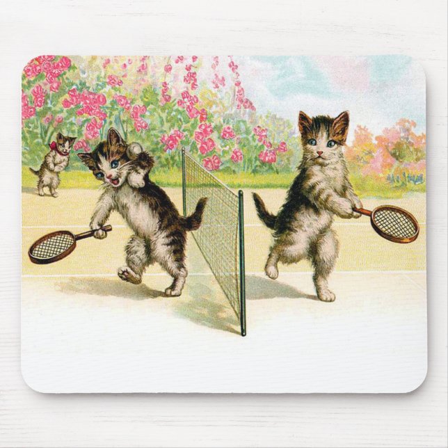 Badminton Kittens Vintage Art Mouse Pad (Front)