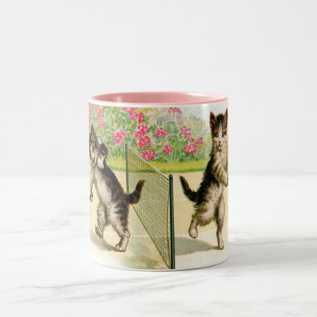 Badminton Kittens Vintage Art Mug (Center)