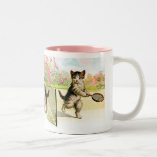 Badminton Kittens Vintage Art Two-Tone Coffee Mug