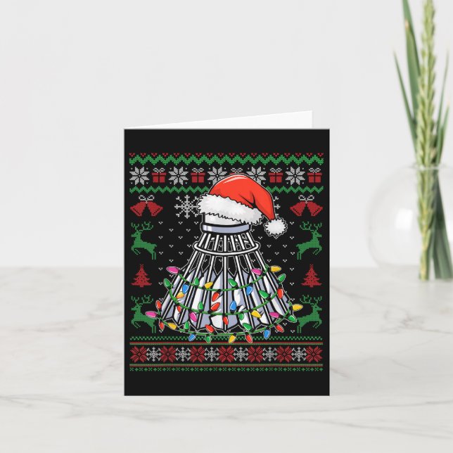 Badminton Lover Christmas Shuttle Santa Hat Funny  Card (Front)