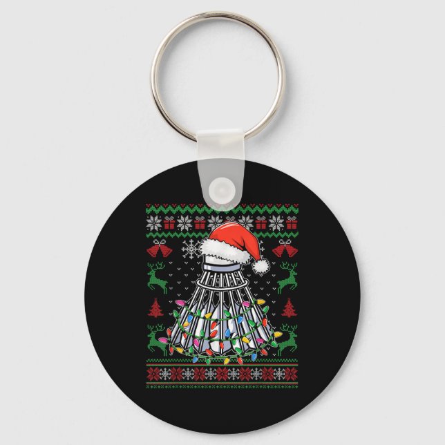Badminton Lover Christmas Shuttle Santa Hat Funny  Key Ring (Front)