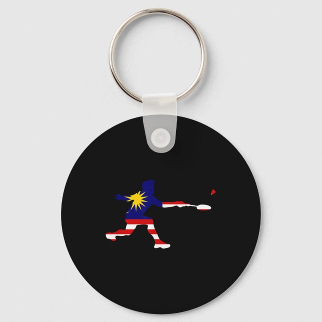 Badminton Malaysian Flag Racquet Shuttle Men Playe Key Ring (Front)