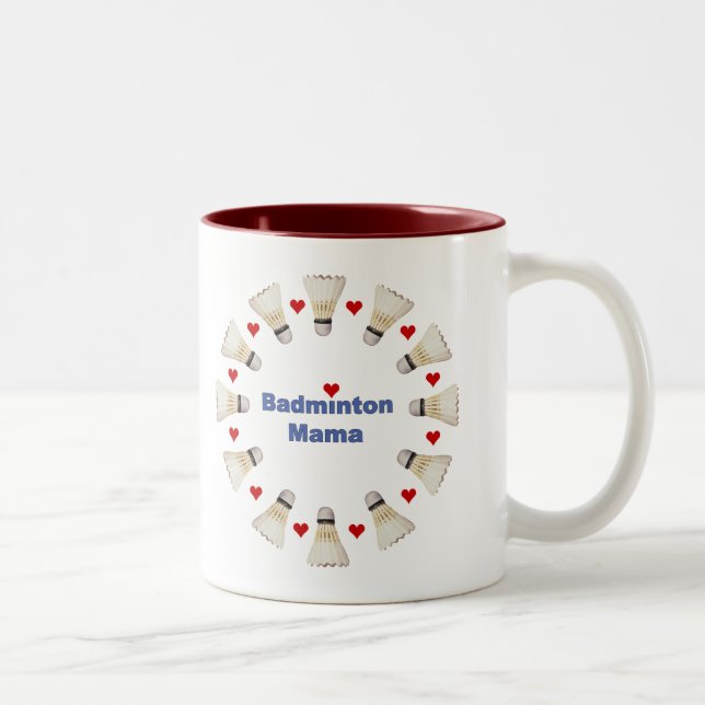 Badminton Mama Hearts Two-Tone Coffee Mug (Right)