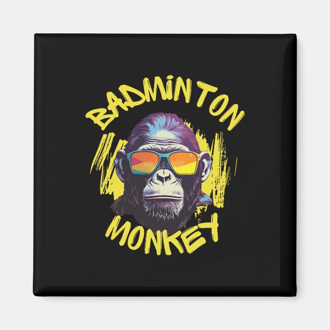 Badminton Monkey With Racquet Shuttle Jungle Sport Magnet (Front)
