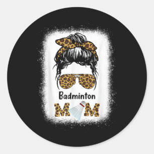 Badminton Mum Bleached Leopard Print Women Shuttle Classic Round Sticker