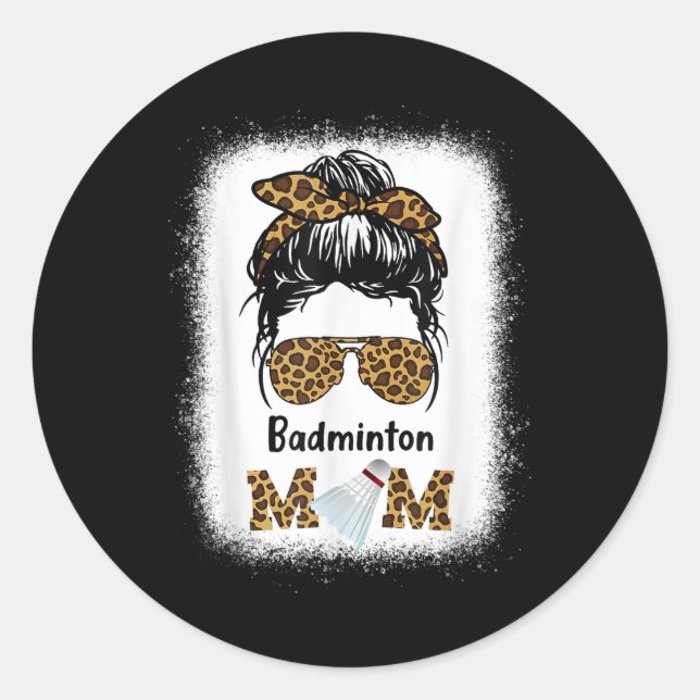 Badminton Mum Bleached Leopard Print Women Shuttle Classic Round Sticker (Front)