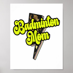 Badminton Mum Leopard Bolt Thunder Vintage Sports  Poster