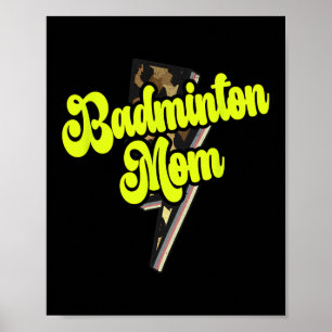 Badminton Mum Leopard Bolt Thunder Vintage Sports Poster