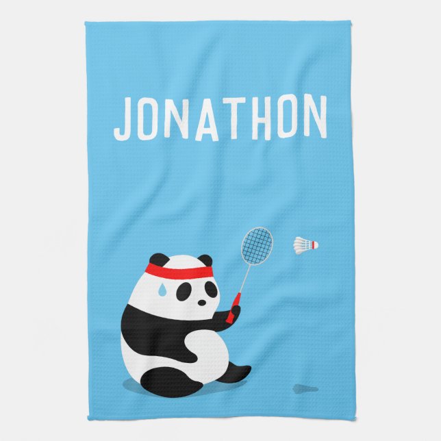 Badminton Panda Getting Sweaty Sports Towel (Vertical)