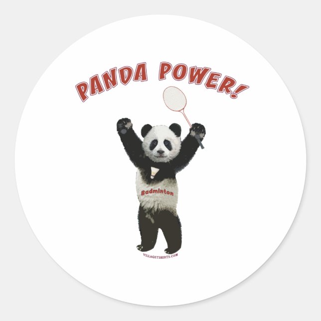 Badminton Panda Power Classic Round Sticker (Front)
