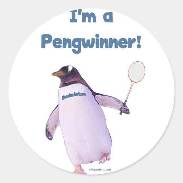 Badminton Penguin Classic Round Sticker (Front)