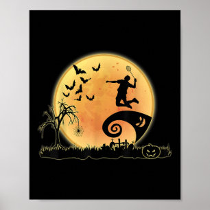 Badminton Player And Moon Silhouette Halloween Cos Poster