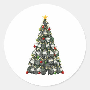 Badminton Player Christmas Tree Lights Xmas Boys M Classic Round Sticker