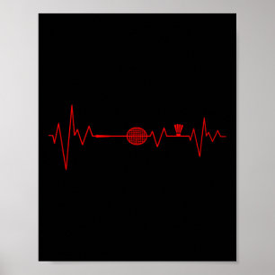 Badminton Player Heartbeat Racket Shuttle Sports  Poster